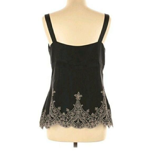 Loft Satin Surplice Empire Tie Back Scalloped Lace Scroll Cami Top Black Sz 12 - Picture 4 of 10